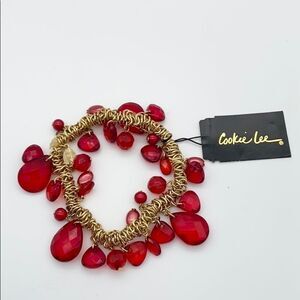New Cookie Lee Cranberry and Gold Bracelet